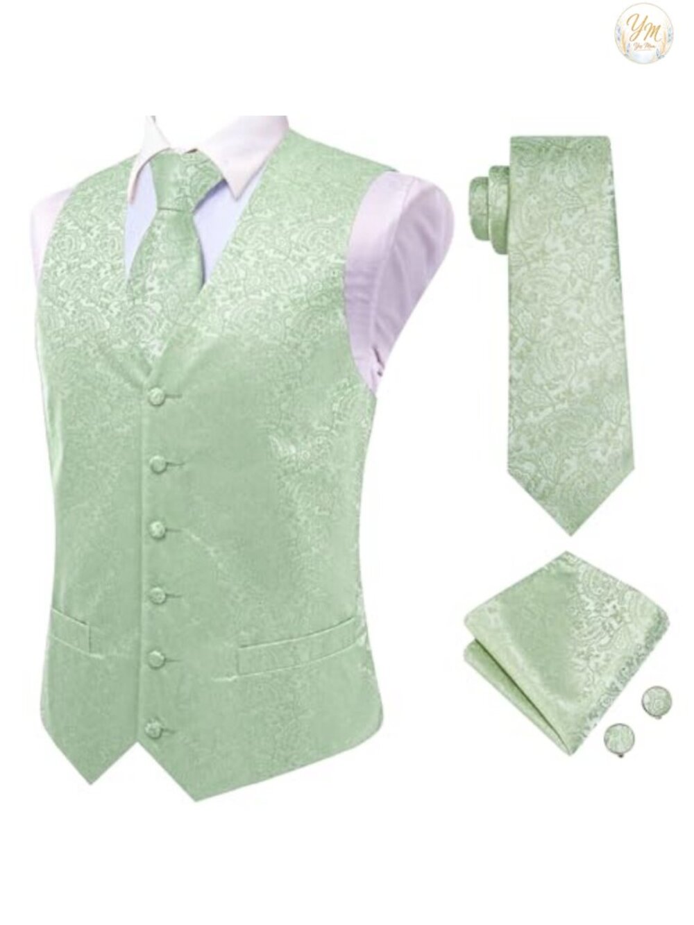 Men's Paisley Formal Vest Tie Set 4 Piece Slim Fit Tuxedo Wedding